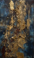 Gold and Blue Abstract Painting - obrazy, fototapety, plakaty