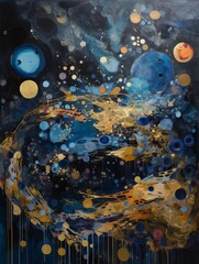 Abstract Painting With Blue and Yellow Circles - obrazy, fototapety, plakaty