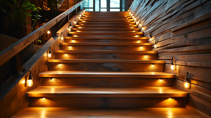 Stairway lights bulb for illumination as safety protection wooden stairs architecture interior design of contemporary, Modern house building stairway