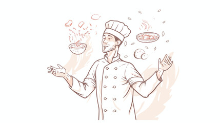 Skillful chef outline vector illustration. Profession