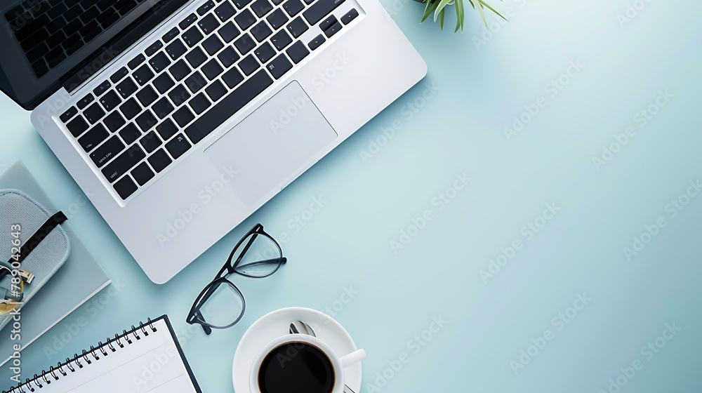 Fototapete minimal work space creative flat lay photo of workspace desk top view office desk with laptop notebo