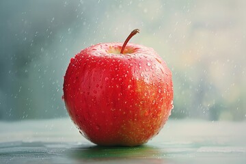 Apple  A bright red apple against a soft green background water color, cartoon, animation 3D, vibrant - obrazy, fototapety, plakaty
