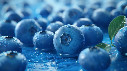 Blueberry  Dark blue blueberries on a pale blue surface  water color, cartoon, animation 3D, vibrant