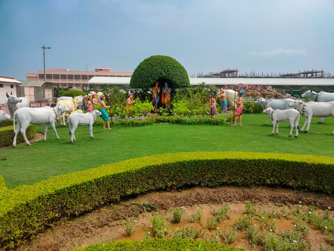 Mathura, Uttar Pradesh, India. Very famous Hindu Temple- Prem Mandir. This temple is dedicated to Lord Krishna and Radha.