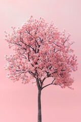 Obraz premium Cherry Tree Blossoming cherry tree against a light pink sky water color, cartoon, hand drawing, animation 3D, vibrant, minimalist style