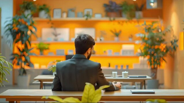 Solo Employee Anticipating Recognition in a Warm Setting. Concept Employee Recognition, Solo Work, Warm Environment, Professional Achievement, Encouraging Atmosphere