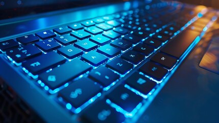 Keyboard Laptop with Blue Backlight : Generative AI