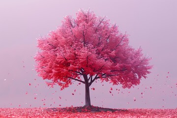 Maple Tree  A red maple tree with a soft, pastel purple background water color, cartoon, animation 3D, vibrant