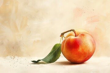 Peach  A lush peach against a soft cream background  water color, cartoon, animation 3D, vibrant - obrazy, fototapety, plakaty