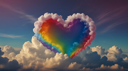 Rainbow heart cloud. Love cloud in the sky. LGBT love background. Queer rainbow heart poster, Generative.AI
 - obrazy, fototapety, plakaty