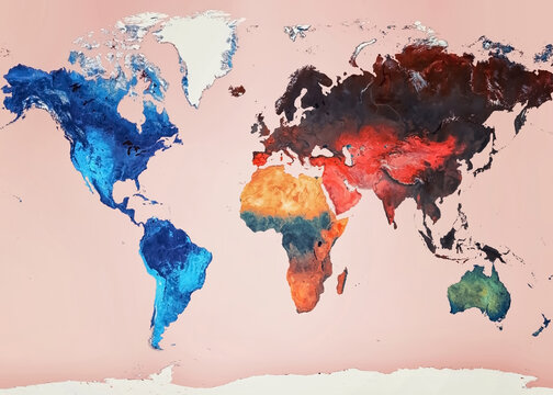 Highly detailed colorful geographic world map 