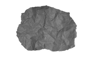Piece of crumpled gray paper with torn edges isolated on white background. Space for text.