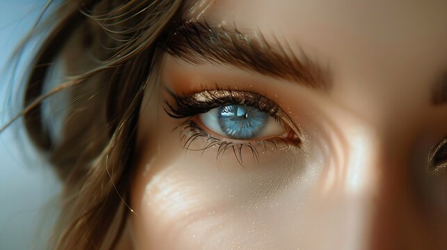 closeup face of pretty girl with beautiful big blue eyes big eyelashes and eyebrows : Generative AI