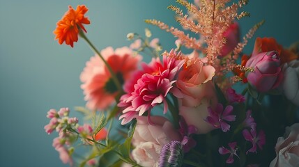 Obraz na płótnie Canvas Close up shot of flowers arranged in a vase : Generative AI