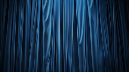 close up view of dark blue curtain in thin and thick vertical folds made of black out sackcloth fabric panoramic view of drapery use as background abstract theatre backgrounds and wall : Generative AI