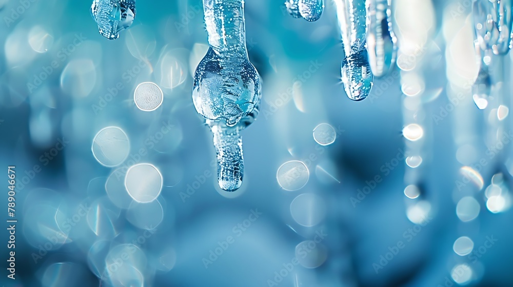 Poster icicles with clear water drops at a creek cascade waterfall on a very cold winters day in sauerland 