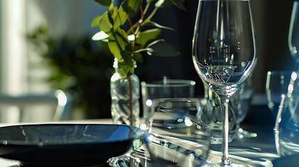 Detail close up shop of a dining table tablescape : Generative AI