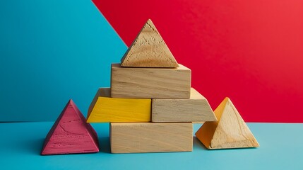Toys Wooden Pyramidion on colored background