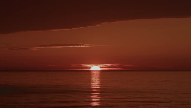 Orange Sea At Sunset. Ocean Beach Waves On Beach At Sunset Time. Sunset Ocean Background.