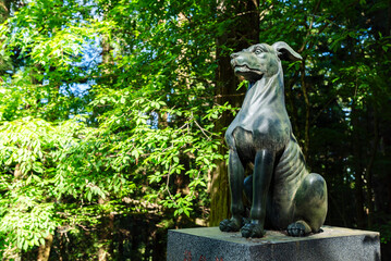 三峯神社拝殿前の狛狼　埼玉県秩父市