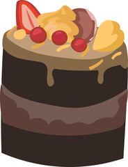 Chocolate cake illustration on transparent background.
