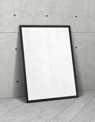 Perspective Poster Frame Mockup on Grey Wall Background