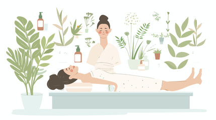 Massage therapist practicing herbal SPA wellness body - obrazy, fototapety, plakaty