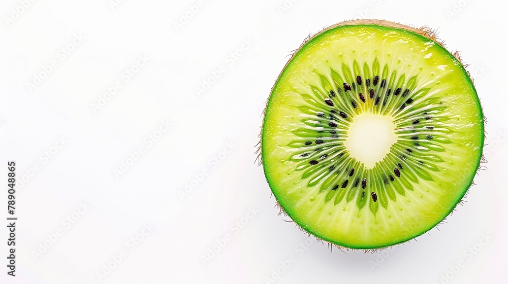 Poster cross section of ripe kiwi isolated on white background top view : generative ai