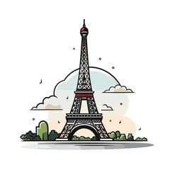 Eiffel tower hand-drawn comic illustration. Eiffel tower. Vector doodle style cartoon illustration