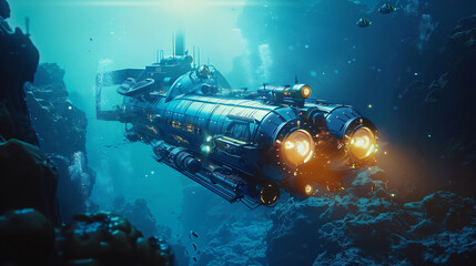 Futuristic underwater exploration adventure