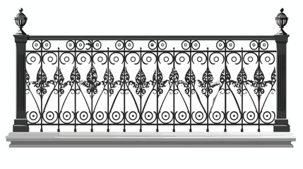 Metal blacksmith fence handrail. Iron balcony railing
