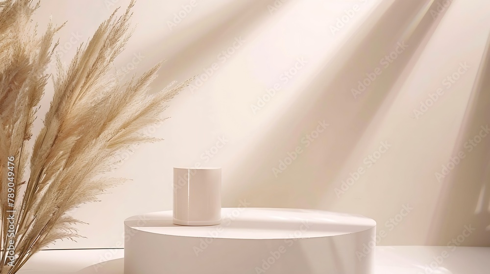 Leinwandbilder podium for cosmetic product presentation abstract minimal geometrical form cylinder podium with dry 