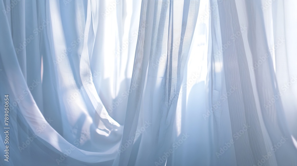 Poster close up of a sheer white window curtains abstract interior scene : generative ai