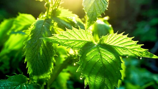 Stinging nettle plant (Urtica Dioica) under morning lighting