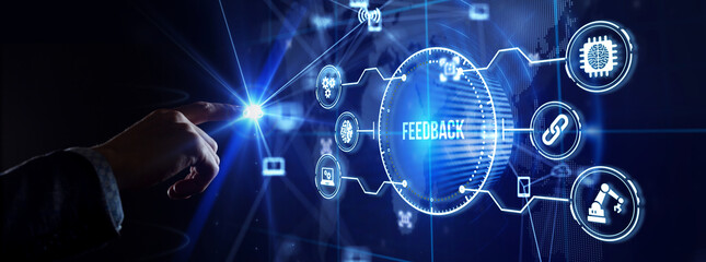 Feedback concept, user comment rating of company online, writing review diagram, reputation...