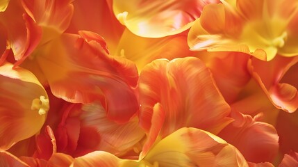 Obraz premium Flower yellowred tulips and petals Floral background Petals tulips Closeup Nature : Generative AI