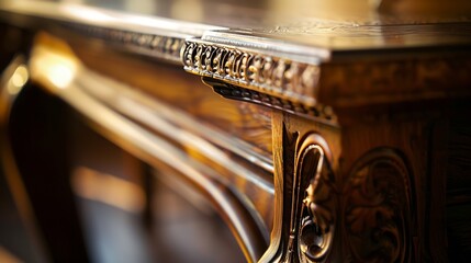Closeup of a luxurious table corner  vintage solid wood furniture detail : Generative AI