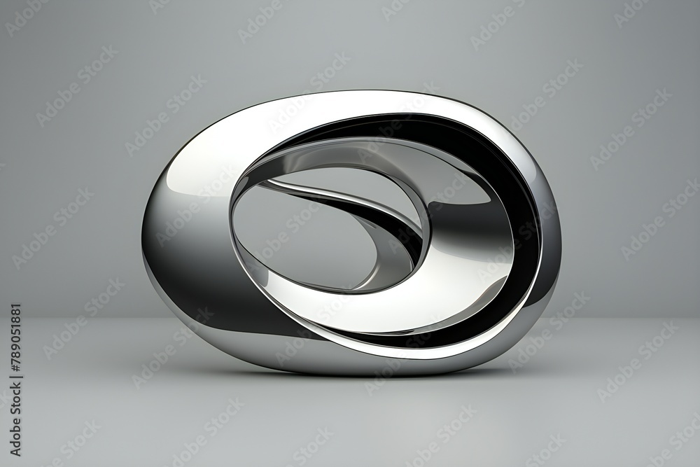 Poster abstract silver shape against monochrome background, 3d illustration. smooth shape 3d rendering , ge