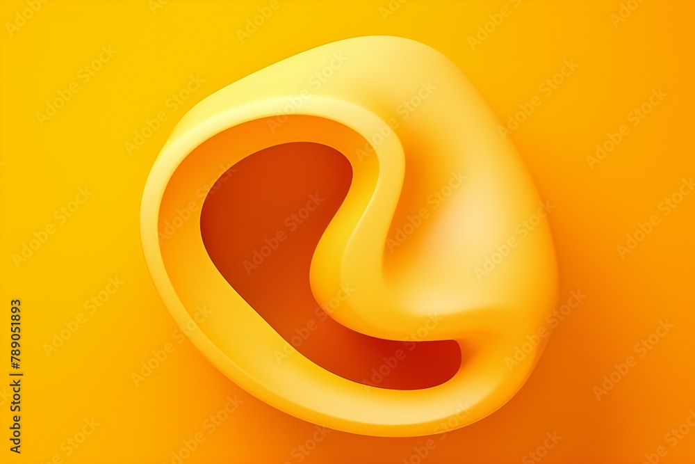 Poster abstract yellow shape against monochrome background, 3d illustration. smooth shape 3d rendering , ge