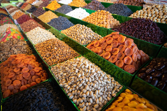 Dried fruits and nuts in bazaar