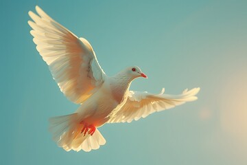 Fototapeta premium Illustration of white bird spreading wings and flying in the sky on beautiful background It represents the freedom that everyone desires, their hopes, dreams, and the spirit that yearns for freedom.