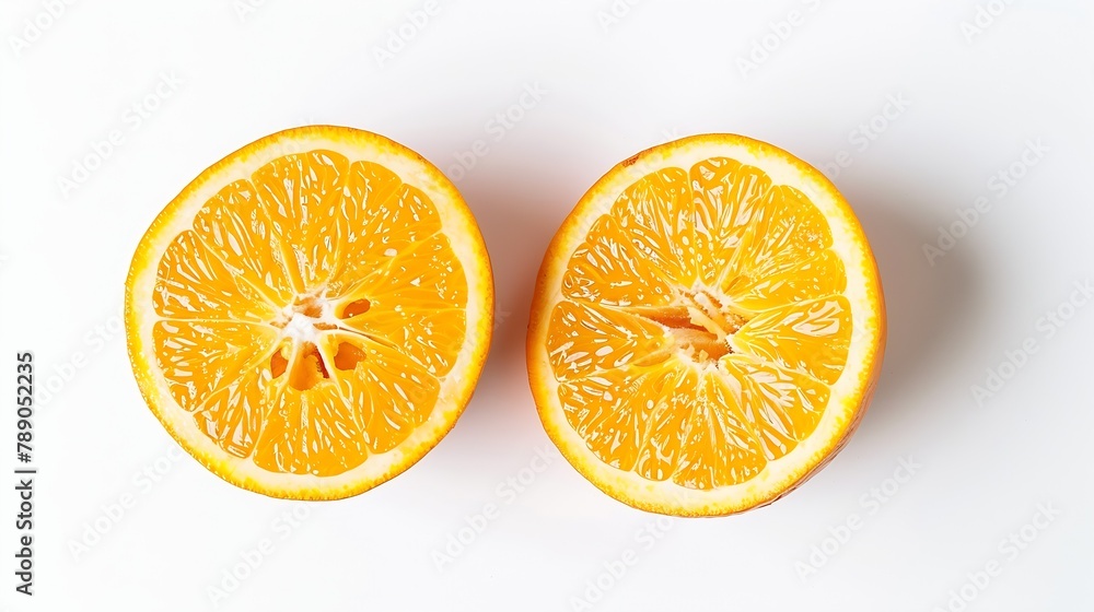 Aufkleber flat lay of orange with cut in half isolated on white background : generative ai