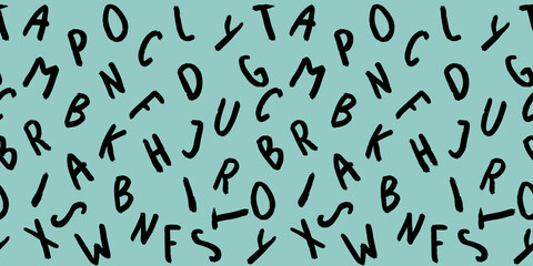 template with the image of keyboard symbols. set of letters. Surface template. pastel green blue background. Horizontal image.