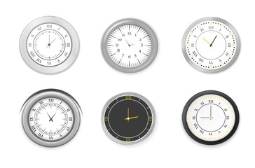 PNG, Modern white, black round wall clocks, black watch face and time watch mockup. White and black...