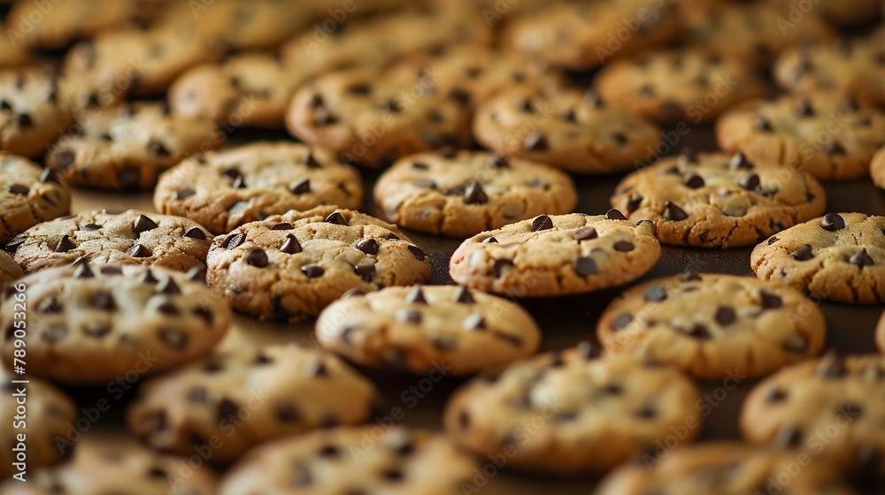 Poster Cookies background Chocolate chips biscuits texture background Close up : Generative AI