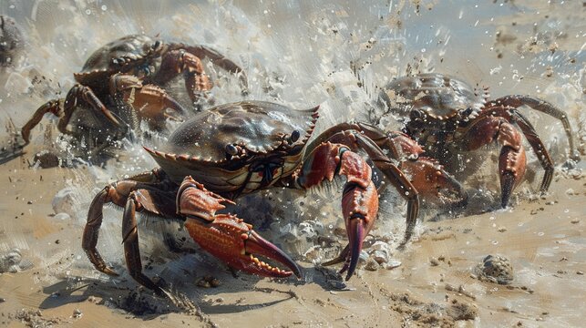 Crabs scuttling on the sand
