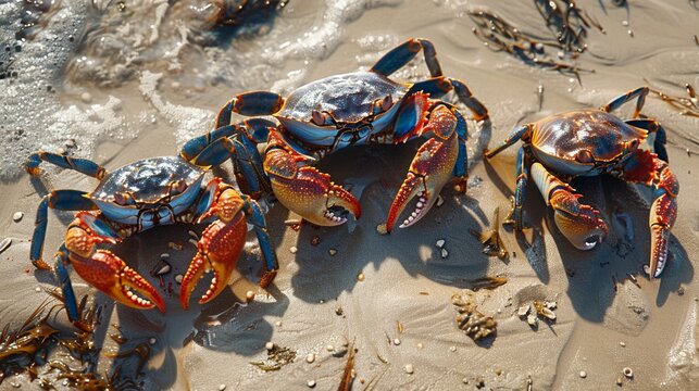 Crabs scuttling on the sand