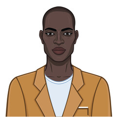 Cartoon Black Man in Jacket. Vector illustration.