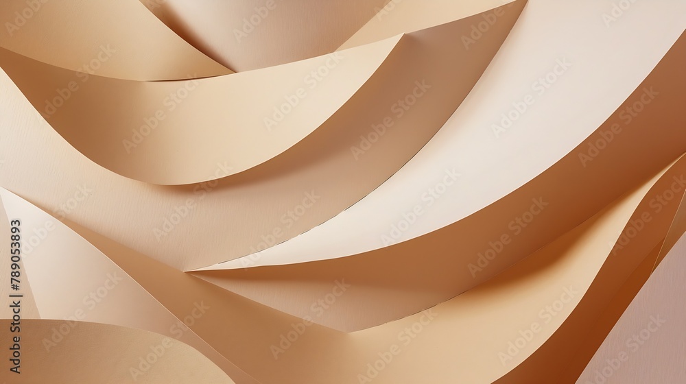 Poster Beige colored paper texture background Minimal paper cut style composition with layers of geometric shapes and lines in shades of brown colors Top view : Generative AI