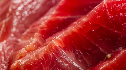 Macro shot yellow fin tuna steak background Fresh rare steak close up Raw yellowfin tuna fillet texture Background fresh tuna meat Slices of tuna meat : Generative AI